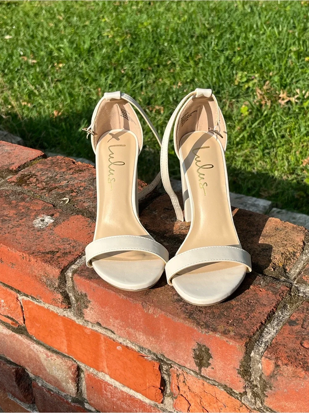 Lulus Cream Ankle-Strap Block Heel Sandals - Picture 2 of 7